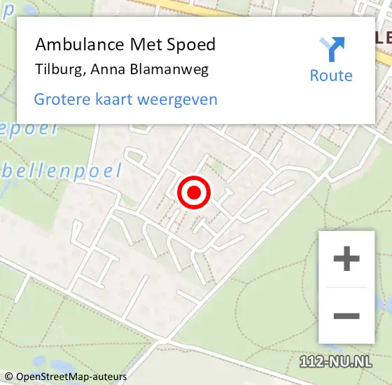 Locatie op kaart van de 112 melding: Ambulance Met Spoed Naar Tilburg, Anna Blamanweg op 15 november 2017 05:52
