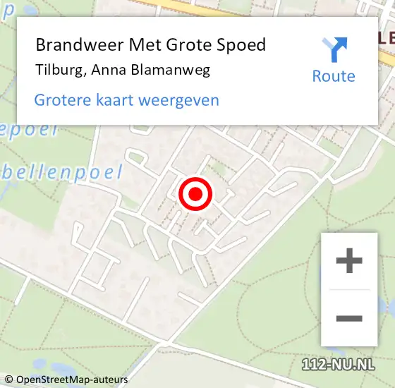 Locatie op kaart van de 112 melding: Brandweer Met Grote Spoed Naar Tilburg, Anna Blamanweg op 15 november 2017 06:03