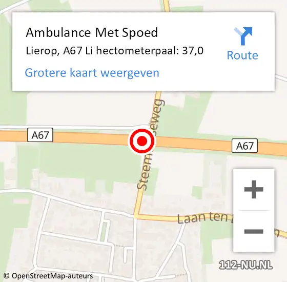 Locatie op kaart van de 112 melding: Ambulance Met Spoed Naar Lierop, A67 Li hectometerpaal: 35,5 op 15 november 2017 06:57