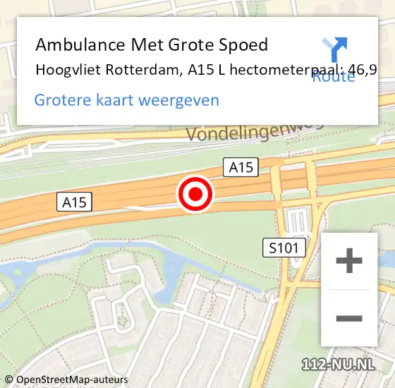 Locatie op kaart van de 112 melding: Ambulance Met Grote Spoed Naar Hoogvliet Rotterdam, A15 L hectometerpaal: 46,9 op 15 november 2017 07:28