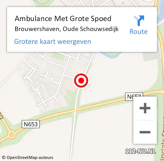 Locatie op kaart van de 112 melding: Ambulance Met Grote Spoed Naar Brouwershaven, Oude Schouwsedijk op 15 november 2017 12:03