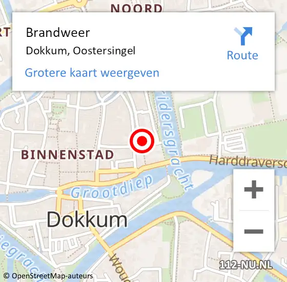 Locatie op kaart van de 112 melding: Brandweer Dokkum, Oostersingel op 15 november 2017 13:04