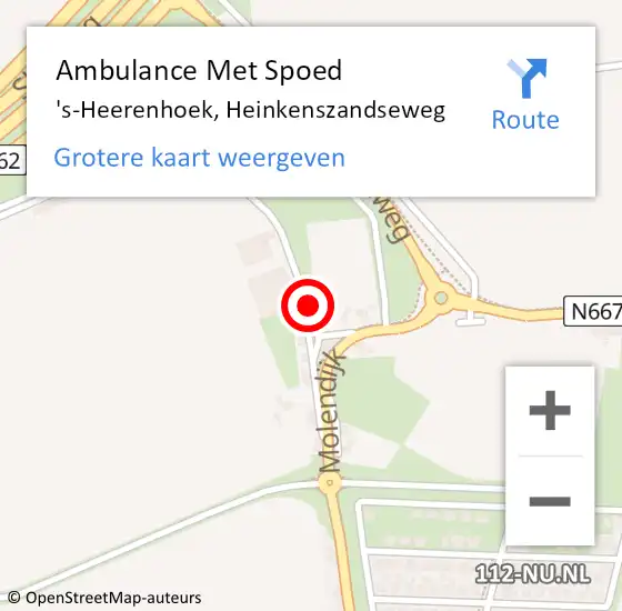 Locatie op kaart van de 112 melding: Ambulance Met Spoed Naar 's-Heerenhoek, Heinkenszandseweg op 15 november 2017 17:57