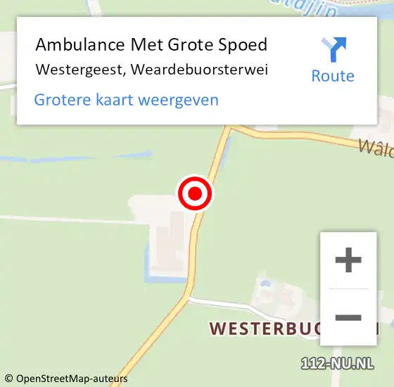 Locatie op kaart van de 112 melding: Ambulance Met Grote Spoed Naar Westergeest, Weardebuorsterwei op 15 november 2017 18:06