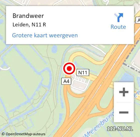 Locatie op kaart van de 112 melding: Brandweer Leiden, N11 R op 15 november 2017 21:46