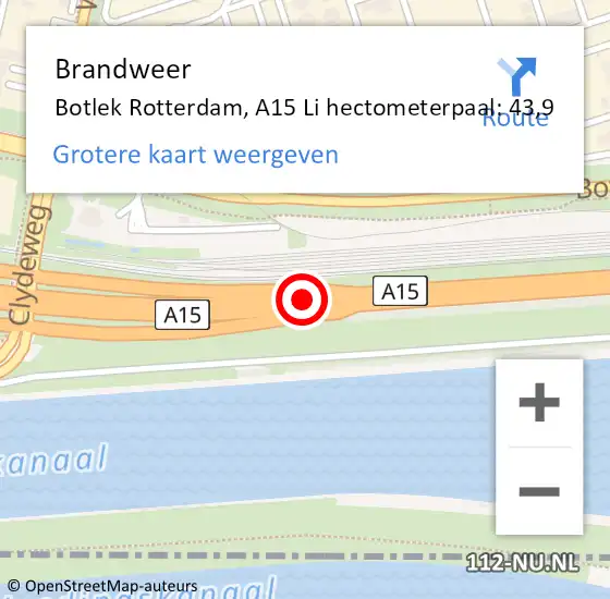 Locatie op kaart van de 112 melding: Brandweer Botlek Rotterdam, A15 L hectometerpaal: 46,8 op 16 november 2017 03:24
