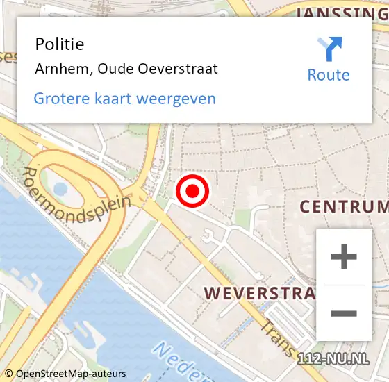 Locatie op kaart van de 112 melding: Politie Arnhem, Oude Oeverstraat op 16 november 2017 08:06