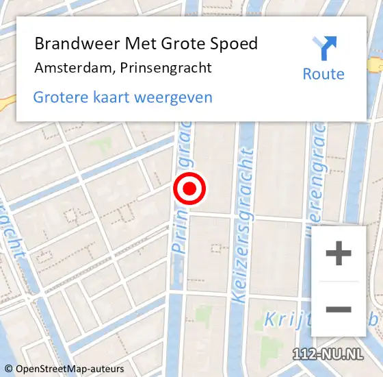 Locatie op kaart van de 112 melding: Brandweer Met Grote Spoed Naar Amsterdam, Prinsengracht op 16 november 2017 08:56