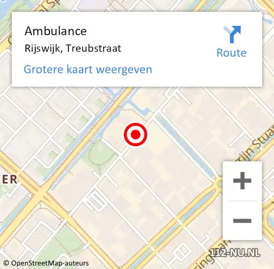 Locatie op kaart van de 112 melding: Ambulance Rijswijk, Treubstraat op 17 november 2017 10:01