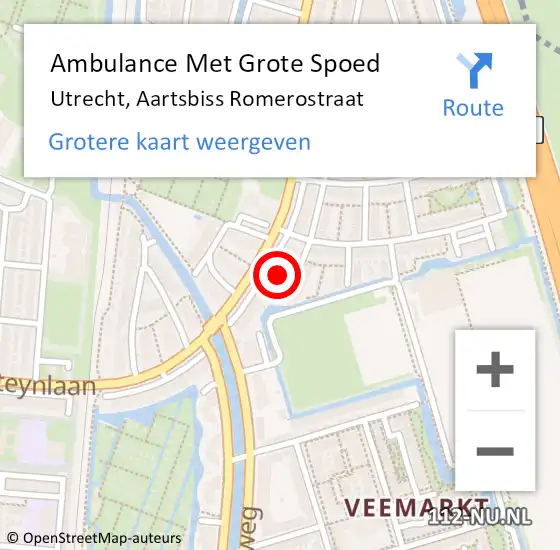 Locatie op kaart van de 112 melding: Ambulance Met Grote Spoed Naar Utrecht, Aartsbiss Romerostraat op 17 november 2017 10:08