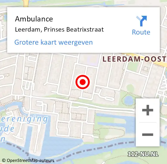 Locatie op kaart van de 112 melding: Ambulance Leerdam, Prinses Beatrixstraat op 17 november 2017 16:51