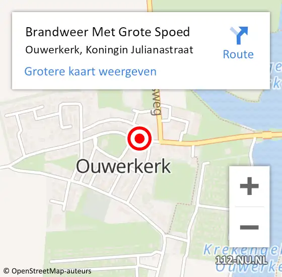 Locatie op kaart van de 112 melding: Brandweer Met Grote Spoed Naar Ouwerkerk, Koningin Julianastraat op 17 november 2017 23:06