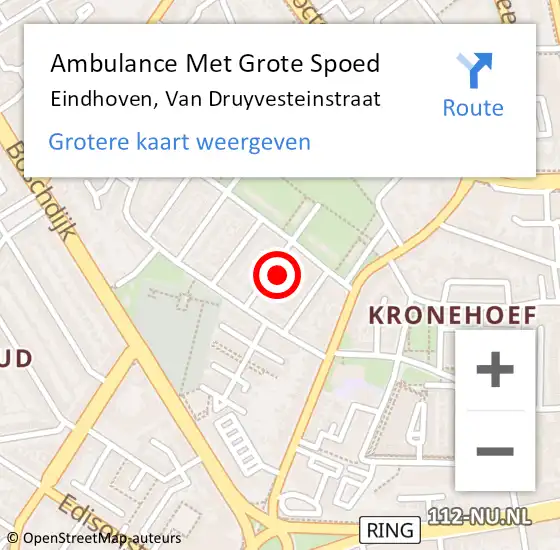 Locatie op kaart van de 112 melding: Ambulance Met Grote Spoed Naar Eindhoven, Van Druyvesteinstraat op 17 november 2017 23:55