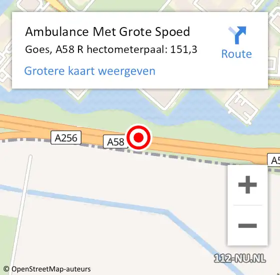 Locatie op kaart van de 112 melding: Ambulance Met Grote Spoed Naar Goes, A58 R hectometerpaal: 151,3 op 18 november 2017 01:18