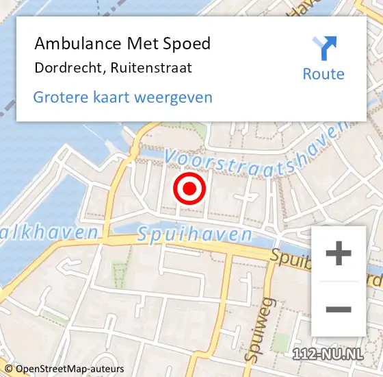 Locatie op kaart van de 112 melding: Ambulance Met Spoed Naar Dordrecht, Ruitenstraat op 18 november 2017 06:10