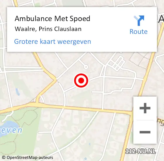 Locatie op kaart van de 112 melding: Ambulance Met Spoed Naar Waalre, Prins Clauslaan op 18 november 2017 11:43