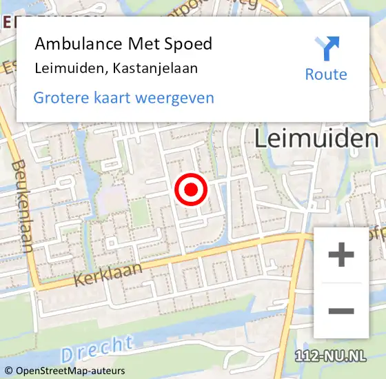 Locatie op kaart van de 112 melding: Ambulance Met Spoed Naar Leimuiden, Kastanjelaan op 18 november 2017 21:07