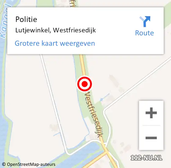 Locatie op kaart van de 112 melding: Politie Lutjewinkel, Westfriesedijk op 18 november 2017 22:07