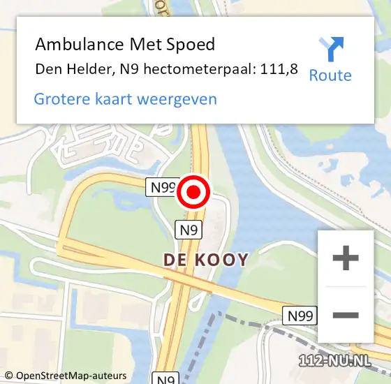 Locatie op kaart van de 112 melding: Ambulance Met Spoed Naar Den Helder, N9 hectometerpaal: 111,8 op 19 november 2017 00:38