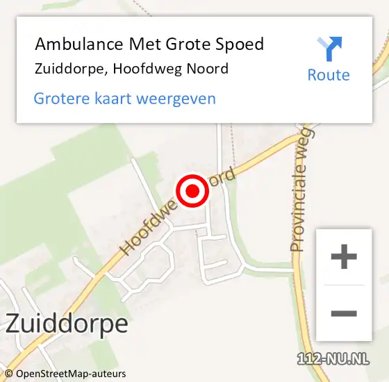 Locatie op kaart van de 112 melding: Ambulance Met Grote Spoed Naar Zuiddorpe, Hoofdweg Noord op 19 november 2017 20:08