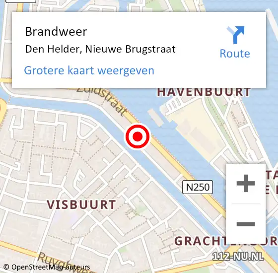 Locatie op kaart van de 112 melding: Brandweer Den Helder, Nieuwe Brugstraat op 19 november 2017 21:33
