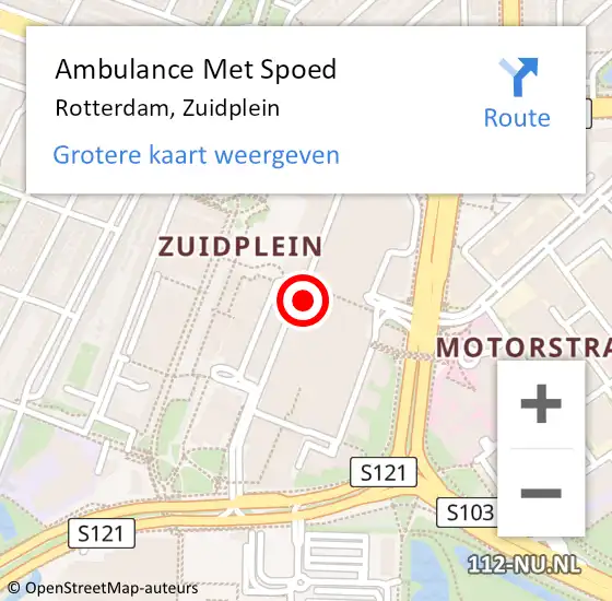 Locatie op kaart van de 112 melding: Ambulance Met Spoed Naar Rotterdam, Zuidplein op 20 november 2017 07:54