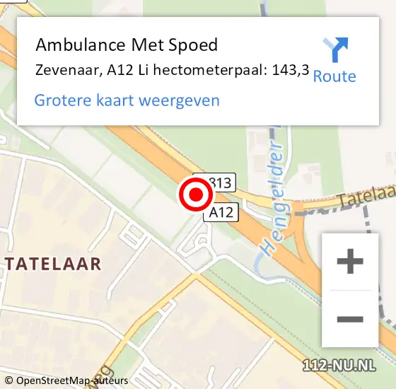 Locatie op kaart van de 112 melding: Ambulance Met Spoed Naar Zevenaar, A12 R hectometerpaal: 139,7 op 20 november 2017 08:04