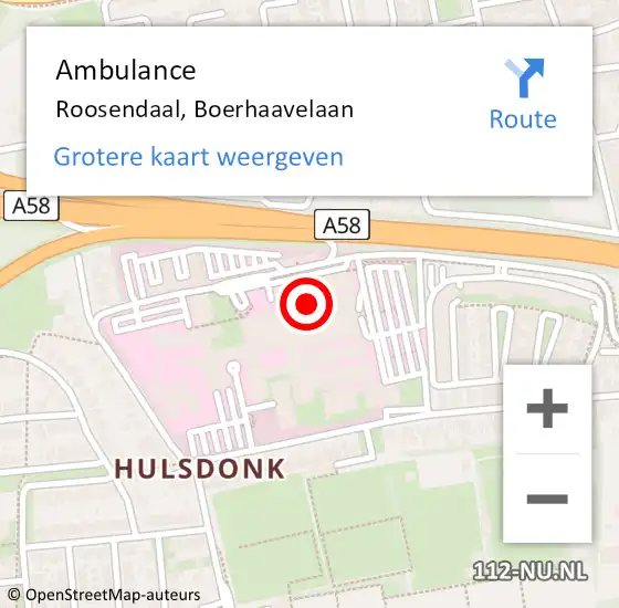 Locatie op kaart van de 112 melding: Ambulance Roosendaal, Boerhaavelaan op 20 november 2017 12:54