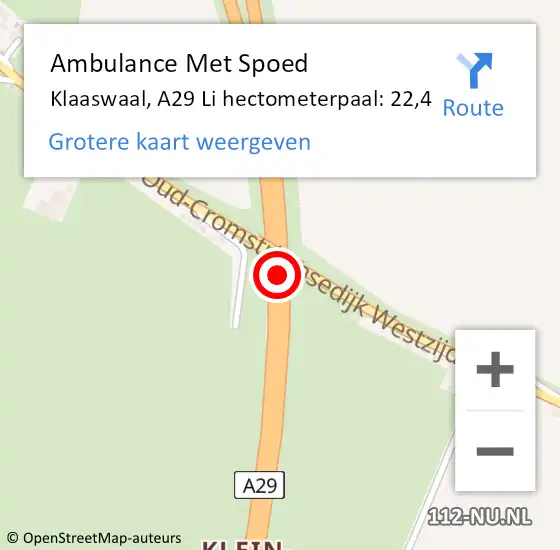 Locatie op kaart van de 112 melding: Ambulance Met Spoed Naar Klaaswaal, A29 L hectometerpaal: 91,3 op 20 november 2017 14:18