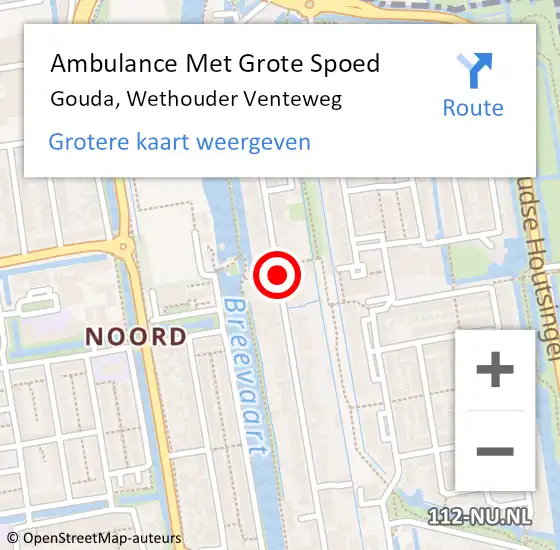 Locatie op kaart van de 112 melding: Ambulance Met Grote Spoed Naar Gouda, Wethouder Venteweg op 20 november 2017 19:31