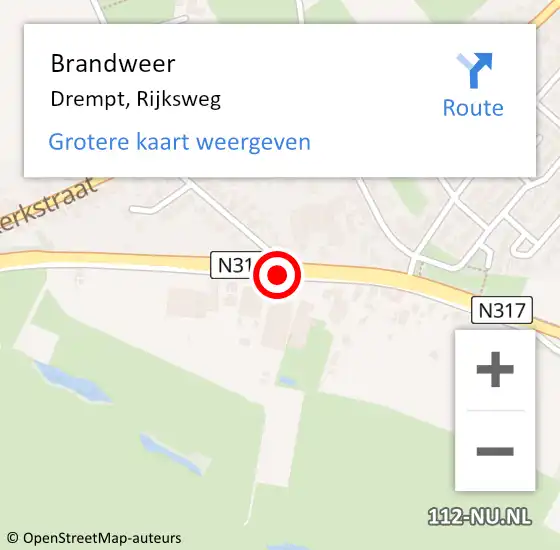 Locatie op kaart van de 112 melding: Brandweer Drempt, Rijksweg op 20 november 2017 19:33