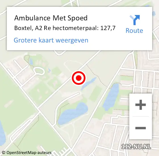 Locatie op kaart van de 112 melding: Ambulance Met Spoed Naar Boxtel, A2 Re hectometerpaal: 127,5 op 21 november 2017 08:03