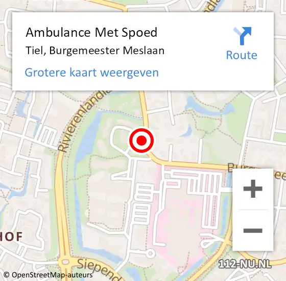 Locatie op kaart van de 112 melding: Ambulance Met Spoed Naar Tiel, Burgemeester Meslaan op 21 november 2017 09:15