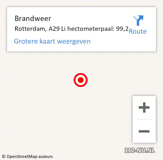 Locatie op kaart van de 112 melding: Brandweer Rotterdam, A29 Li hectometerpaal: 99,2 op 21 november 2017 11:50