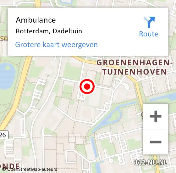 Locatie op kaart van de 112 melding: Ambulance Rotterdam, Dadeltuin op 21 november 2017 12:10