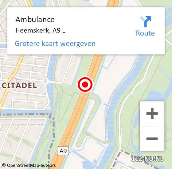 Locatie op kaart van de 112 melding: Ambulance Heemskerk, A9 L op 21 november 2017 12:27
