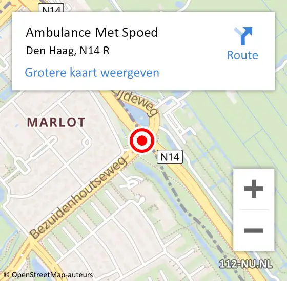 Locatie op kaart van de 112 melding: Ambulance Met Spoed Naar Den Haag, N14 R op 21 november 2017 16:19