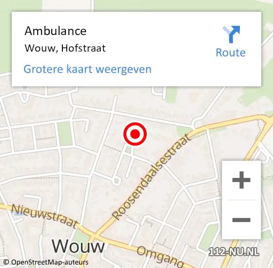 Locatie op kaart van de 112 melding: Ambulance Wouw, Hofstraat op 21 november 2017 17:19