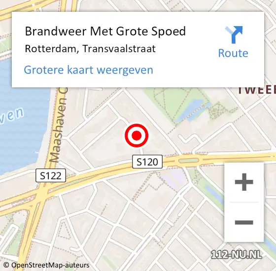 Locatie op kaart van de 112 melding: Brandweer Met Grote Spoed Naar Rotterdam, Transvaalstraat op 21 november 2017 18:57