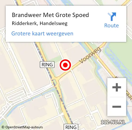 Locatie op kaart van de 112 melding: Brandweer Met Grote Spoed Naar Ridderkerk, Handelsweg op 22 november 2017 06:27