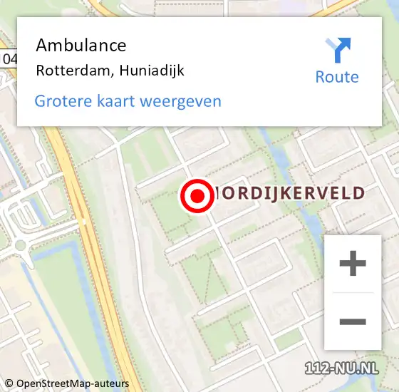 Locatie op kaart van de 112 melding: Ambulance Rotterdam, Huniadijk op 22 november 2017 12:37