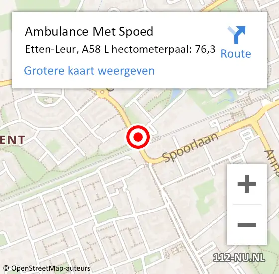 Locatie op kaart van de 112 melding: Ambulance Met Spoed Naar Etten-Leur, A58 L hectometerpaal: 76,3 op 22 november 2017 17:38