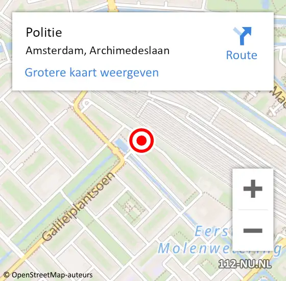 Locatie op kaart van de 112 melding: Politie Amsterdam, Archimedeslaan op 22 november 2017 18:05