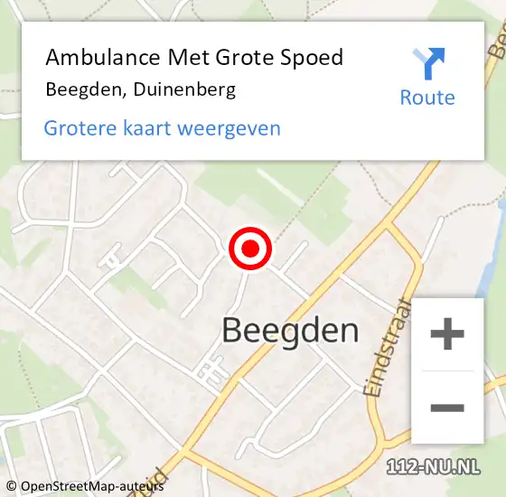 Locatie op kaart van de 112 melding: Ambulance Met Grote Spoed Naar Beegden, Duinenberg op 22 november 2017 19:41