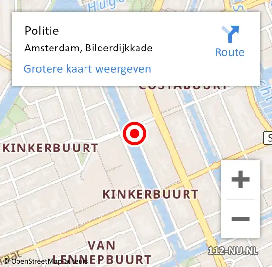 Locatie op kaart van de 112 melding: Politie Amsterdam, Bilderdijkkade op 22 november 2017 19:49