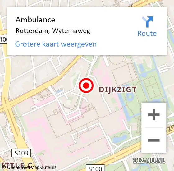 Locatie op kaart van de 112 melding: Ambulance Rotterdam, Wytemaweg op 22 november 2017 21:09