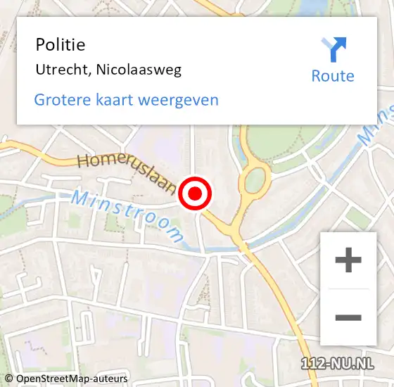Locatie op kaart van de 112 melding: Politie Utrecht, Nicolaasweg op 22 november 2017 21:29