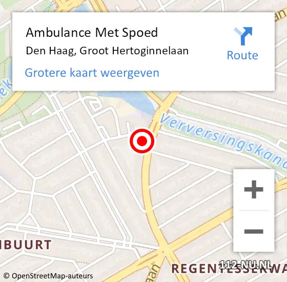 Locatie op kaart van de 112 melding: Ambulance Met Spoed Naar Den Haag, Groot Hertoginnelaan op 22 november 2017 22:43