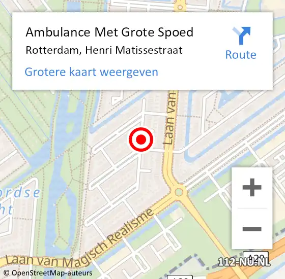 Locatie op kaart van de 112 melding: Ambulance Met Grote Spoed Naar Rotterdam, Henri Matissestraat op 22 november 2017 22:45