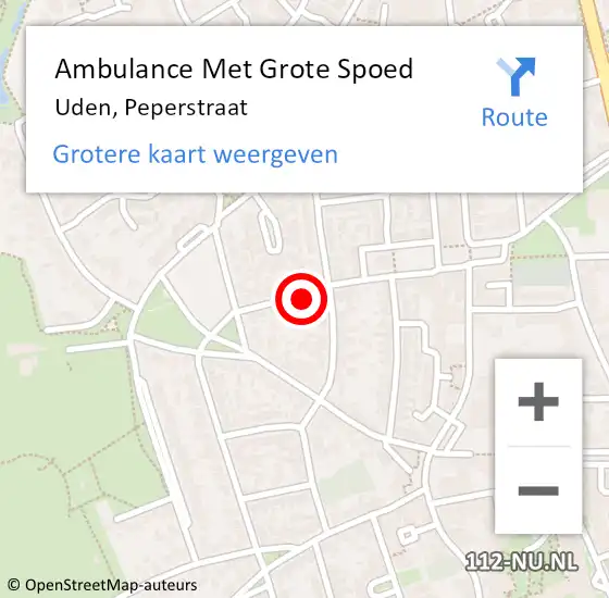 Locatie op kaart van de 112 melding: Ambulance Met Grote Spoed Naar Uden, Peperstraat op 24 november 2017 16:18